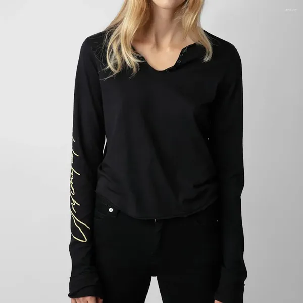 Женские футболки Aich Mirror Apple, буквенный графический принт, женская футболка, летний женский пуловер с v-образным вырезом и длинными рукавами, классический повседневный женский топ 2024