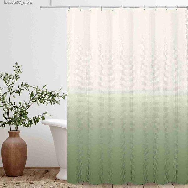 Cortinas de chuveiro Ombre Beige Sage Cortina de chuveiro verde limão textura tecido gradiente decoração de banheiro à prova d'água conjunto de cortinas de banheiro com Q240116