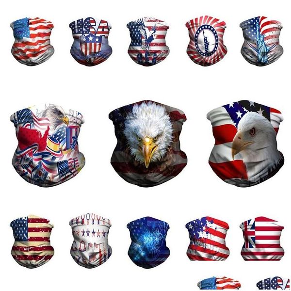 Bandanas U.S.A Nationalflaggenmuster Bandanas Männer Frauen 3D-Digitaldruck Magische Schals Outdoor Reiten Staubdichter Gesichtsschutz 5 5Hs Dhize