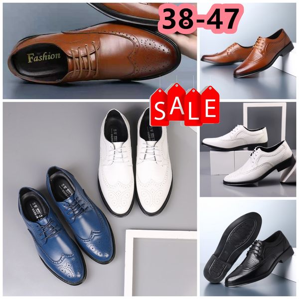 Designer-Schuhe, Freizeitschuhe, Herren, Schwarz, Blau, Weiß, Braun, Lederschuhe, spitze Zehenpartie, Bankettanzug, Herren-Business-Absatz, EUR 38–47, niedriger Preis