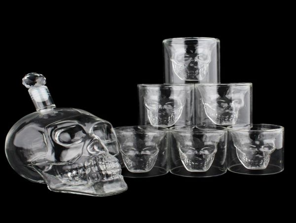 Set di tazze con testa di teschio di cristallo S Set da 700 ml Bottiglia di vetro per vino whisky Bicchieri da 75 ml Decanter Home Bar Vodka Tazze per bere1301315