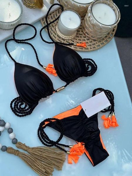 Kadın Mayo Ruotongsept Seksi Plaj Bikini Seti 2024 Üçgen Mayo Takım Kadınlar Brezilya Bikinis Yular Push Up Myway