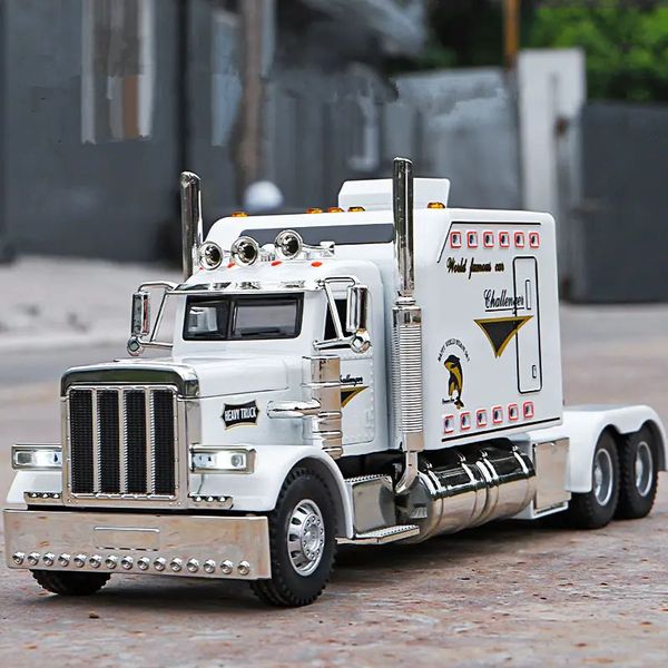 1/24 lega rimorchio camion testa modello di auto pressofuso in metallo contenitore camion ingegneria veicoli da trasporto modello di auto giocattolo per bambini regalo 240116