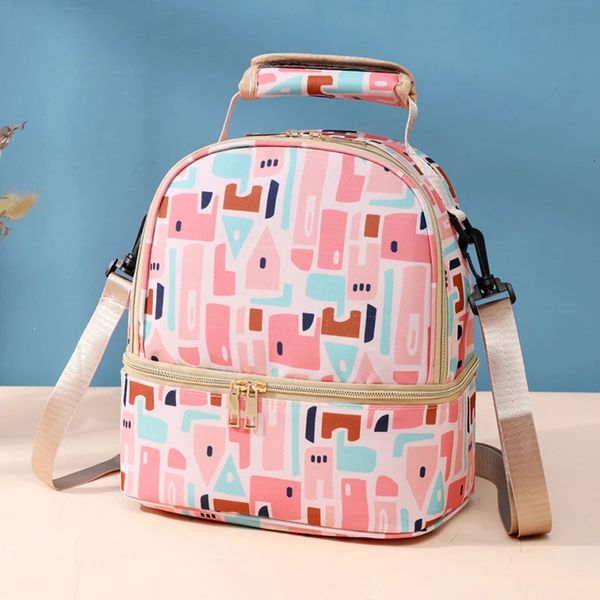 Isolierung Doppelschicht Baby Rucksack Reise Picknick Tragbare Lebensmittel Handtasche Mama Stilltasche Thermokühler Lunchtasche für Frauen 240116