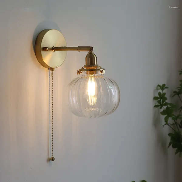 Lâmpada de parede espelho luz da escada bola vidro wandlamp luminária iluminação puxar corrente nórdico moderno arandela ao lado do quarto banheiro