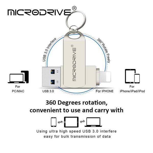 Chiavette USB Chiavetta USB OTG USB 3.0 per iPhone con pendrive 2 in 1 da USB a Lightning USB 3.0 per iPhone 6/7/8//11/12/13/14/ per Ipad