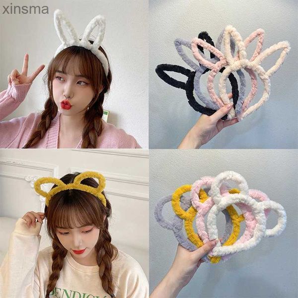 Headbands Bonito Urso Orelhas de Coelho Headband para Mulheres Meninas Dos Desenhos Animados Orelhas de Coelho De Pelúcia Hairbands Lavando o Rosto Maquiagem Cabelo Hoop Acessórios de Cabelo YQ240116