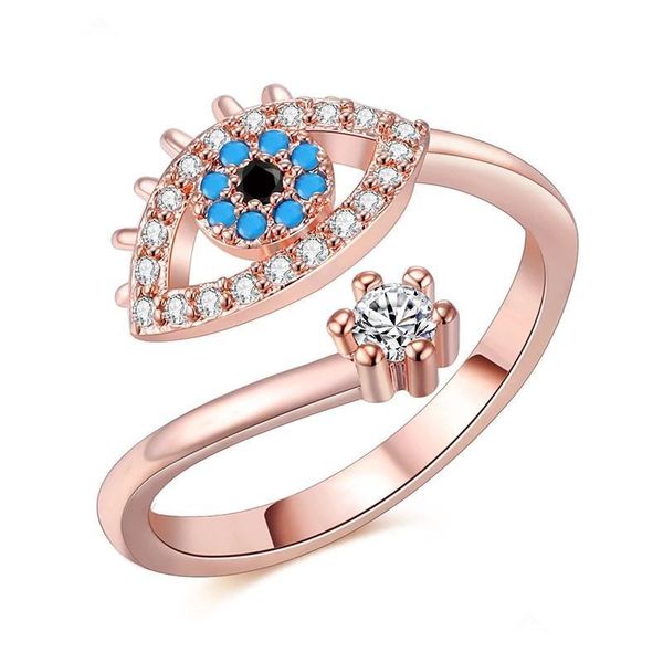 Anel Solitaire Anel Ajustável para Mulheres Rosa Cor de Ouro Azul Cristal Evil Eye Jóias de Casamento Meninas Festa Bague Moda Moda Anéis Dhxgw