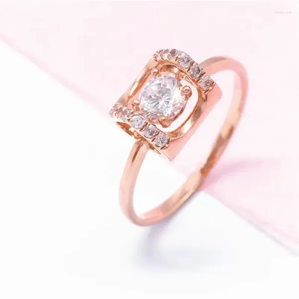 Küme halkaları kaplamalı 14k gül altın 585 mor kristal kadınlar için moda basit nişan yüzüğü mücevher