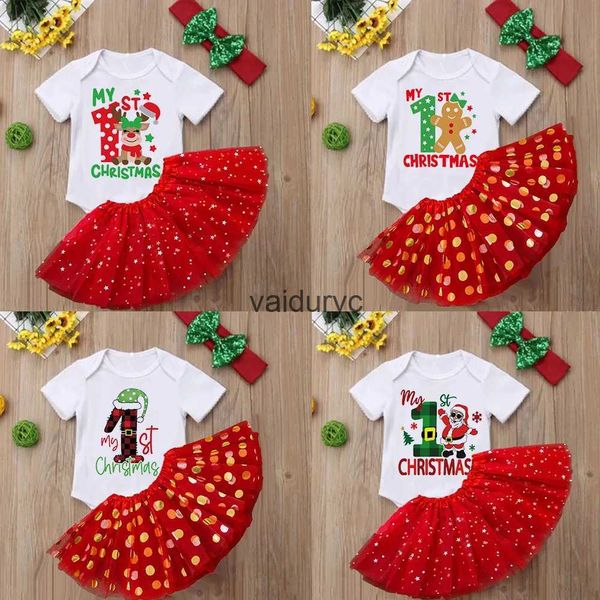 Vestidos da menina Meu 1º Natal Bebê Bodysuit Tutu Saias Conjunto Vestido de Bolo de Natal Roupa Menina Manga Curta Macacão Criança Xmas Party Clothesvaiduryc