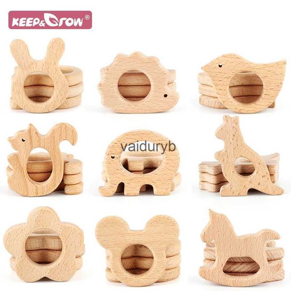 Bebek dişler oyuncaklar 1pc bebek teether ahşap gıda sınıfı karikatür hayvanlar diy çocuk diş çıkarma kolye hemşirelik oyuncak doğal kayın