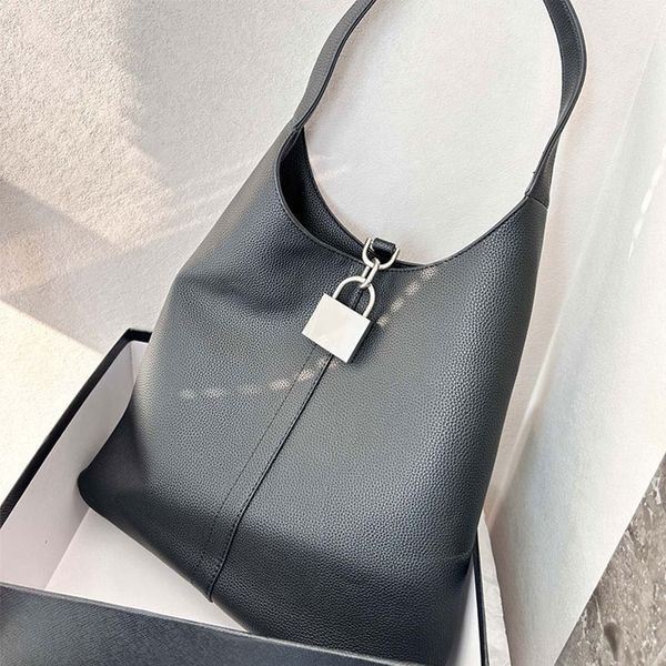 Saco de cabeça de bloqueio designer sacos de compras bolsa bolsa de couro genuíno couro interno zíper bolso removível alça de ombro de alta qualidade sacos de mão simples