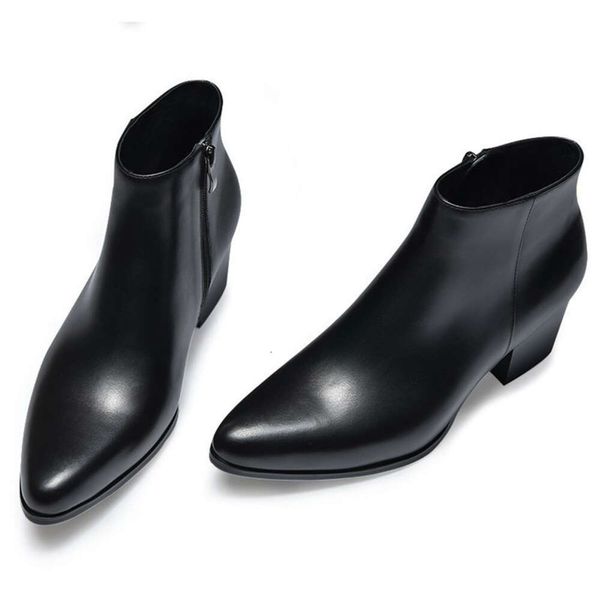 6 cm de salto alto masculino tornozelo couro genuíno 2023 inverno quente preto branco festa casamento botas sociais homem vestido sapatos