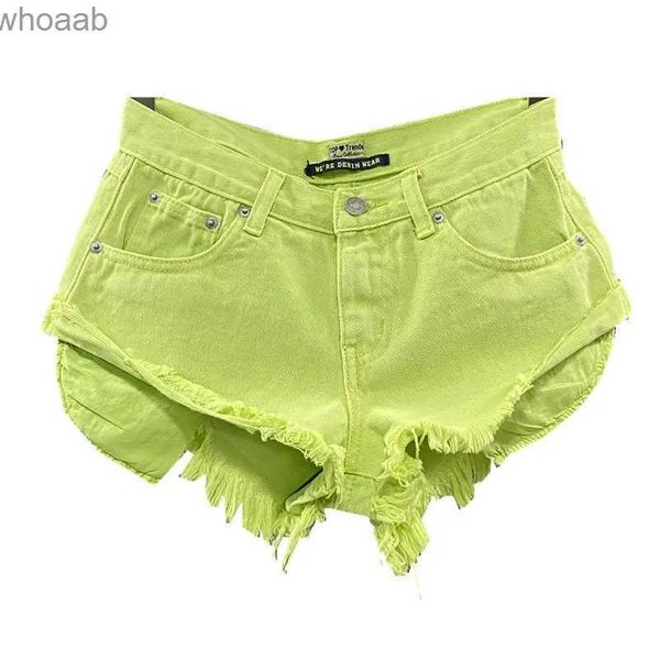 Jeans femininos novo verão mulheres fruta verde denim shorts sexy baixo-rise a linha tassel curto calças quentes senhoras moda personalidade bolso rosa yq240116