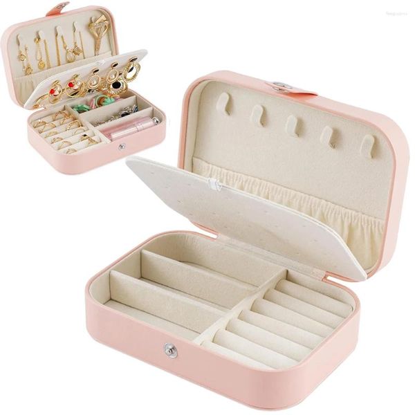 Astucci per gioielli Scatola da viaggio Piccolo organizer in pelle PU per donne Ragazze Mini custodia portatile a doppio strato Display Orecchini Collane