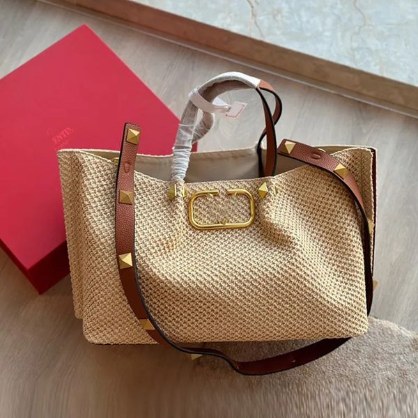 Mulher palha sacos de ombro natural ráfia e couro real moda bolsas e bolsas designer balde hobos praia totes viagens compras sacos de grande capacidade 2587