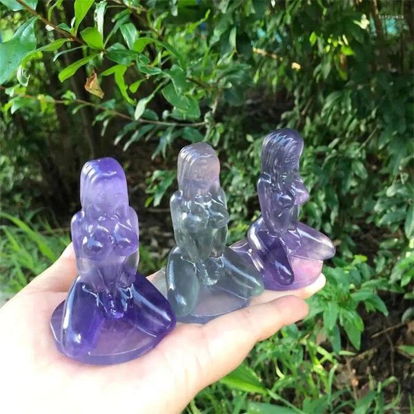 Estatuetas decorativas pedra fluorite natural sexo senhora modelo estátua artesanal corpo feminino esculpido artesanato estatueta cura cristal casa ornamento