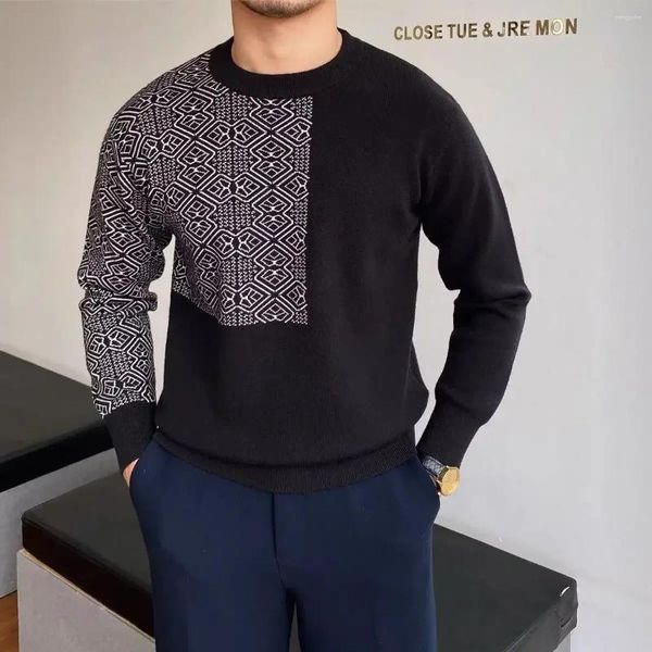 Herrenpullover, gestrickt, für Männer, blau kariert, Mannkleidung, Pullover, Grafik, elegant, hochwertig, 2024, Trend, Pullover, Bestellung S, lässig