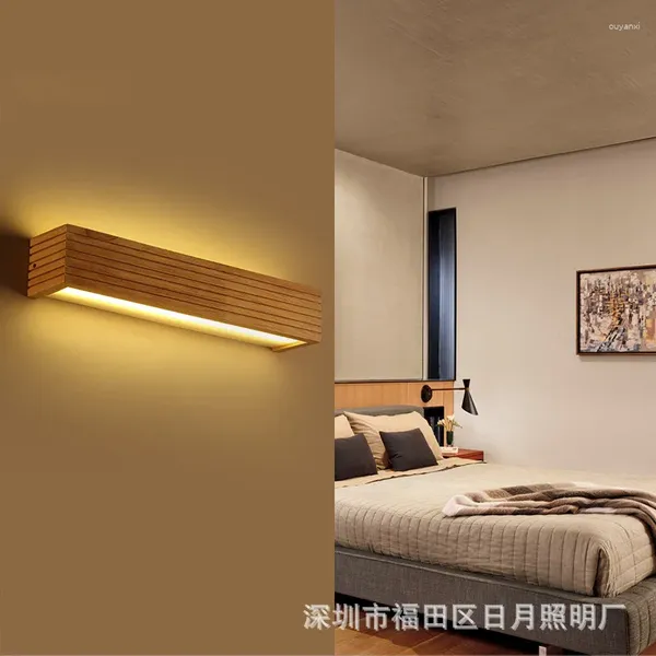 Wandlampen Moderne japanische Stil LED-Lampe Eiche Holz Nordic Massivholz Spiegel Lichter Wandleuchte für Schlafzimmer Badezimmer Warmes Licht