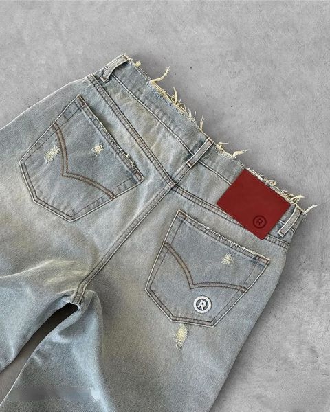 Y2k retro jeans mulheres homens harajuku hip hop moda gótico rasgado grande cintura alta baggy jeans calças largas perna 240115
