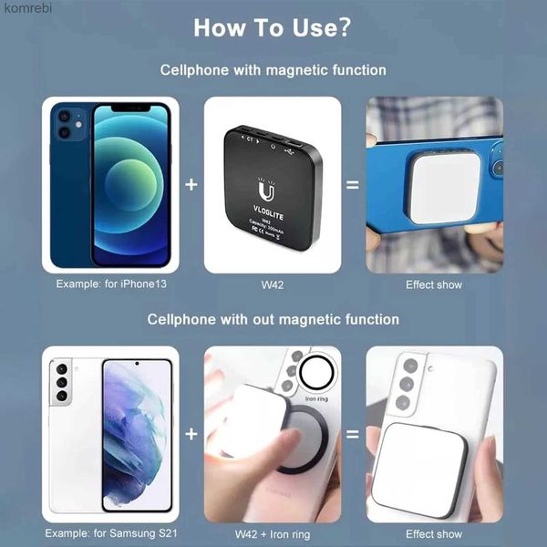 Selfie Lights W42 Mini Magnetic Selfie Light für Magsafe iPhone 12 13 14 Serie LED -Pocket Cube Light mit Clip für Make -up Vlog fill Lightl240117