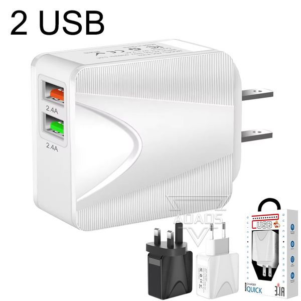 Adattatore da parete doppio USB 3.1A Caricabatterie per telefoni cellulari in materiale ABS UE USA Regno Unito adattato per iPhone Samsung Xiaomi Smart phone