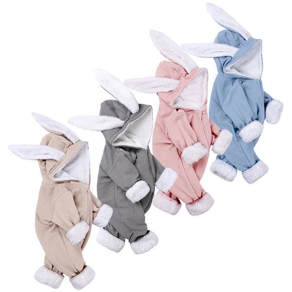 Pile invernale Novità Cute Baby Girls Abbigliamento Ragazzi Pagliaccetto Coniglio Coniglietto Costume da bambino Tutina con cappuccio Body Per nato 240116