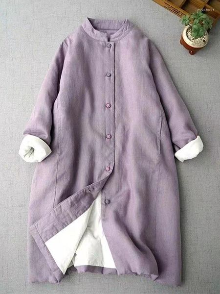 Casacos de trincheira femininos de alta qualidade estilo japão vintage mulheres casaco de inverno 2024 oversized solto algodão-acolchoado botões parkas longo acolchoado