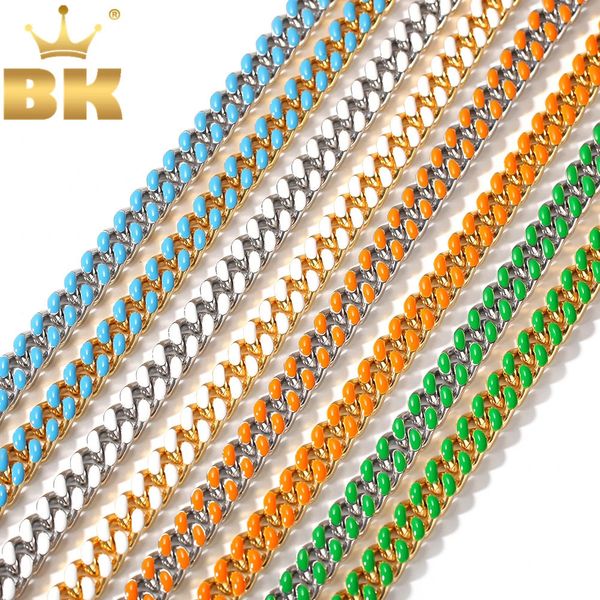 THE BLING KING Acciaio inossidabile con collana colorata 316L 11mm Pesante Miami Catena a maglia cubana Hiphop Gioielli di moda color oro 240115