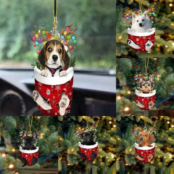Новые баннеры, растяжки, конфетти, Рождество, милый щенок, собака, ракушка, подвески, подвески, рождественская елка, капля, орнамент, веселая хриатма, домашний декор автомобиля, с Новым 2024 годом
