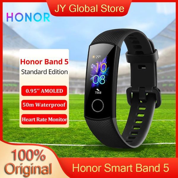 Braccialetti Honor Band 5 Bracciale Smart Band Frequenza cardiaca Monitor dell'ossigeno nel sangue Nuoto 50AM Fascia fitness impermeabile Schermo AMOLED da 0,95 pollici