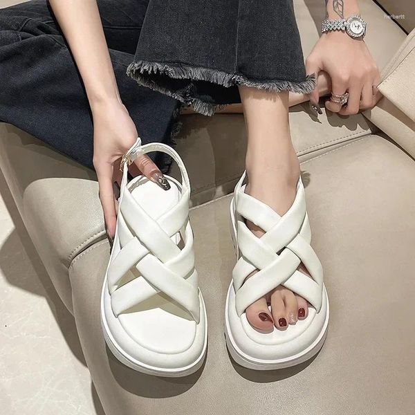 Sandalen Plattform Damen Koreanische Casual Flache Strandschuhe Weibliche Sport Dicke Sohle Mode Alias 2024