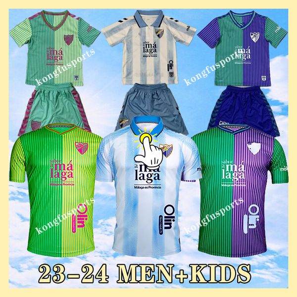 23 24 CF Malaga Futbol Formaları 2023 2024 Ev Juanpi Luis Munoz Febas Adrian Futbol Gömlek Burgos Casas Juankar Camiseta de Futbol Juande Febas Üniformaları Erkek Çocuk Kiti X