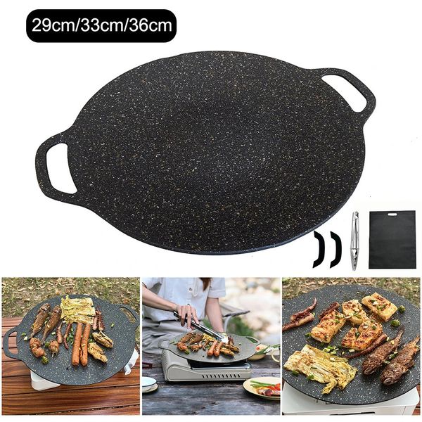 Grill Pan Piastra per barbecue rotonda antiaderente coreana da viaggio all'aperto Campeggio Padella Accessori per barbecue Forniture da cucina 240115