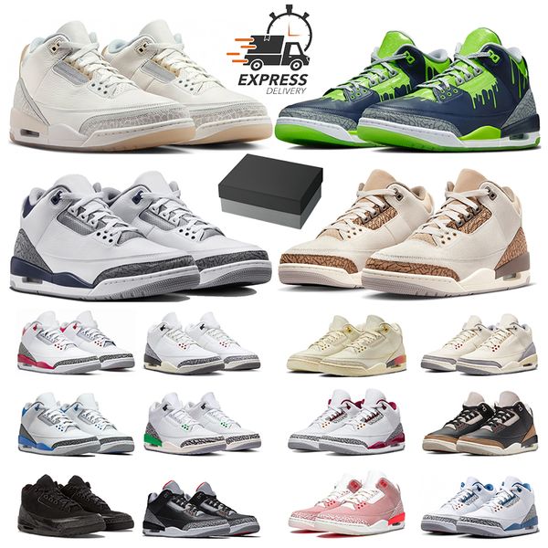 Jumpman 3 Basketballschuhe 3s Palomino White Cement Reimagined Midnight Navy Palomino Ivory Hugo Fear Fire Red Lucky Green Herren-Trainer Damen-Turnschuhe Sport