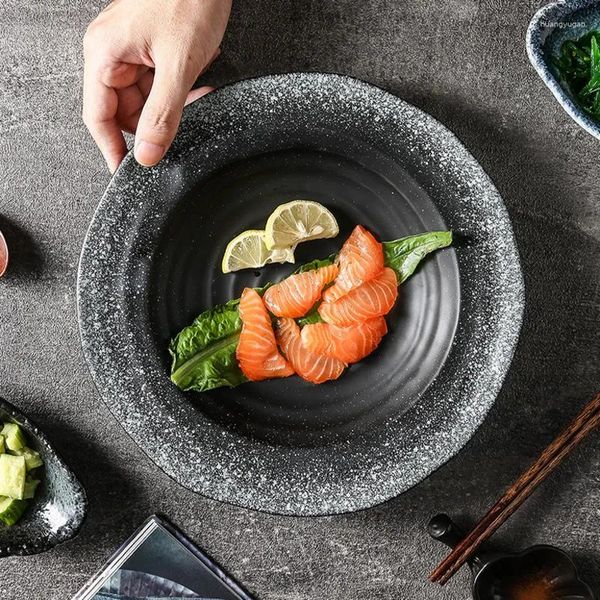 Teller 10 Zoll japanischer Keramik-Dinnerteller Große Sushi-Gerichte Retro-Suppe Obstsalat Teller Küchengeschirr für den Haushalt