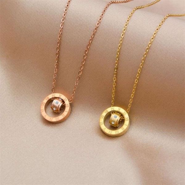 Designer clássico jóias moda multifuncional feminino titânio aço numerais romanos pingente colar rosa ouro corrente presente