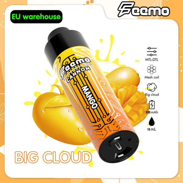 Puff 10k vape usa e getta grande nuvola Spedizione UE Feemo Cannon DTL vaping vaporizzatori usa e getta Penna tipo c carica cavo con resistenza da 0,5 ohm Magazzino locale UE USA