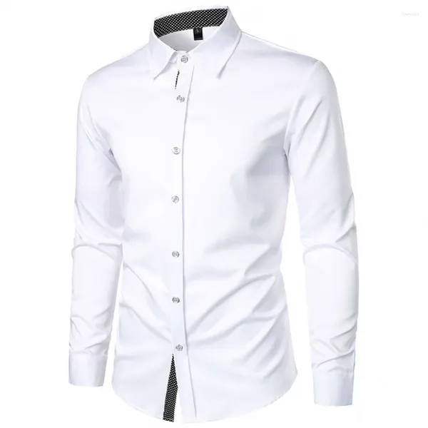 Camisas de vestido masculinas Mens Tops Moda Diária Manga Longa Bolinhas Poliéster Ligeiro Estiramento Confortável