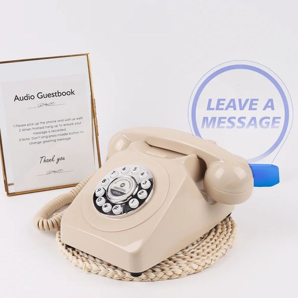 Ses Konuk Kitabı Düğün Telefon Bej Kaydedici Telefon Kayıt Fonksiyonu ile Antika Telefonlar Retro Telefon 240115