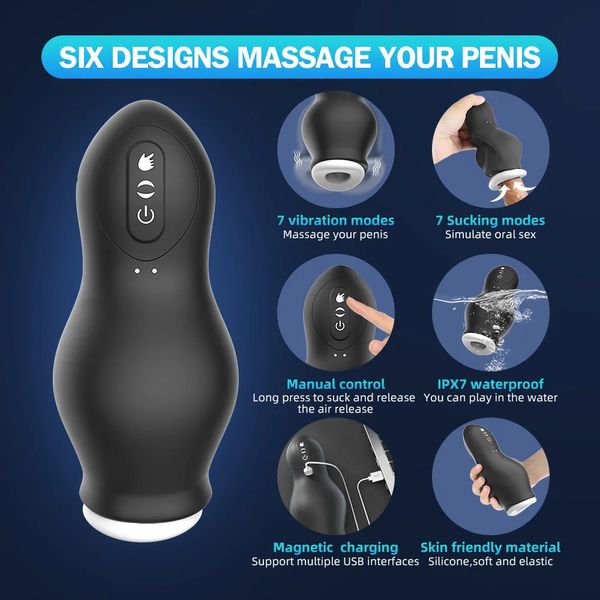 Automático Masculino Masturbador Vibração Boquete Chupando Oral Vaginal Reals Buceta Pênis Vibrador Sex Toys Adulto Bens para Homens 240115