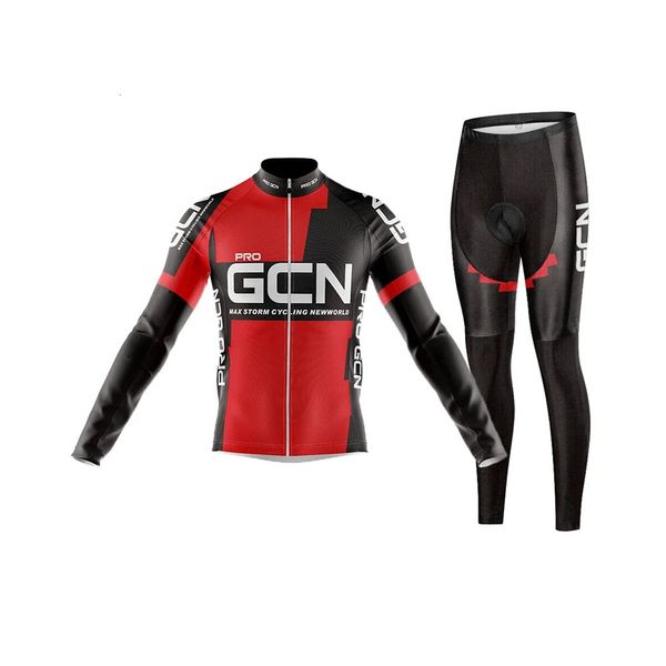 Pro Gcn Team Maglia da ciclismo autunnale Set Pantaloni con bretelle Ropa Maglia da mountain bike Maglia da ciclismo in gel 9D Tuta a maniche lunghe 240116