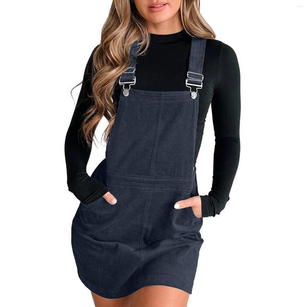 Freizeitkleider Damen-Minikleid aus Cord, A-Linie, verstellbarer Knopfleiste, Herbst- und Winter-Lätzchen, locker für Damen, Rüschen