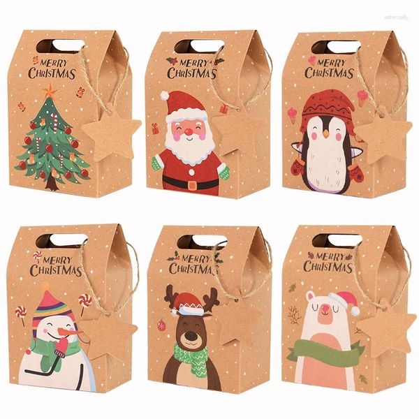 Confezione regalo 6 pezzi Scatola di caramelle di buon Natale con etichetta Sacchetti di imballaggio per biscotti in carta Kraft 2024 Anno di decorazione della casa per feste di Natale