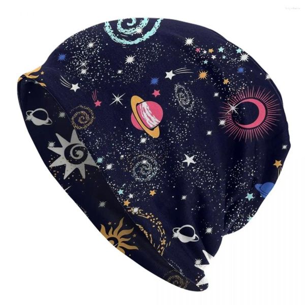 Berretti Luna e stelle Galaxy Cappelli a cuffia Street Skullies Berretti Cappello Universo dei cartoni animati Per uomo Donna Maglia Primavera Berretti a duplice uso