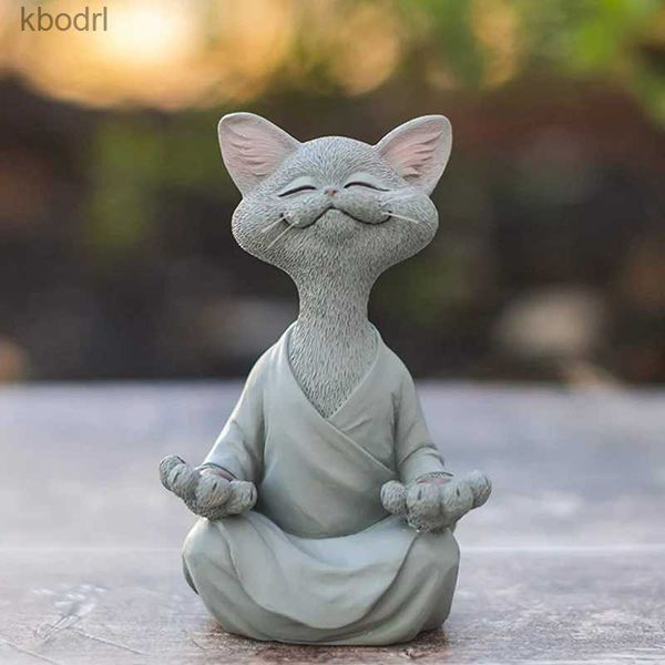 Decorazioni da giardino Meditazione Gatto Scultura Decorazione da giardino Resina Yoga Seduta Zen Cat Casa Ornamento Giardino esterno Figurine Decorazioni per la casa YQ240116