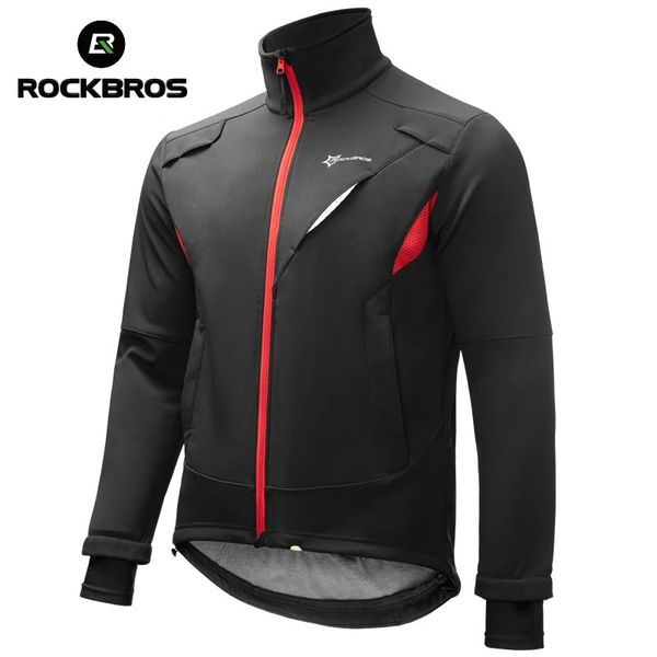 ROCKBROS Giacche da ciclismo invernali in pile Giacca termica da bici calda Antivento Impermeabile Top Cappotto Riflettente MTB Maglie da bicicletta 240116