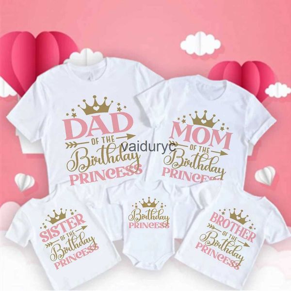 Familienübereinstimmende Outfits Geburtstag Prinzessin Familie Matng Kleidung Mutter Vater Kid T-Shirt Tops Baby Bodysuit Girl Birthday Party Look Outfits T-Shirts H240508