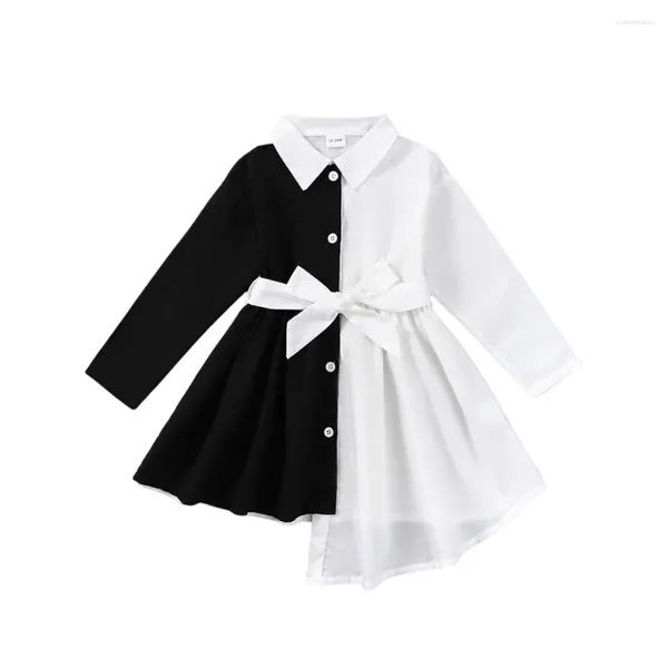 Abiti da ragazza 1-6 anni Abbigliamento per bambini per bambini Manica lunga Patchwork in bianco e nero Abito da principessa Abito da sposa per festa di moda