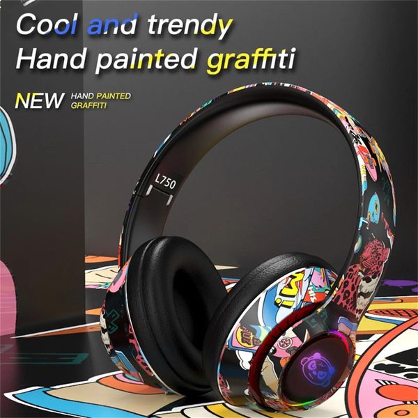 Display Drahtloses Bluetooth Cooles Graffiti-LED-beleuchtetes Gaming-Headset für Teenager Erwachsene Kopfhörer Ohrhörer für Ps4 Telefon PC Laptop